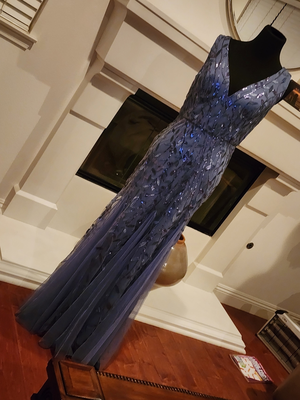 Sleeveless V-Neck Sequin Maxi Dress in Dusty Blue